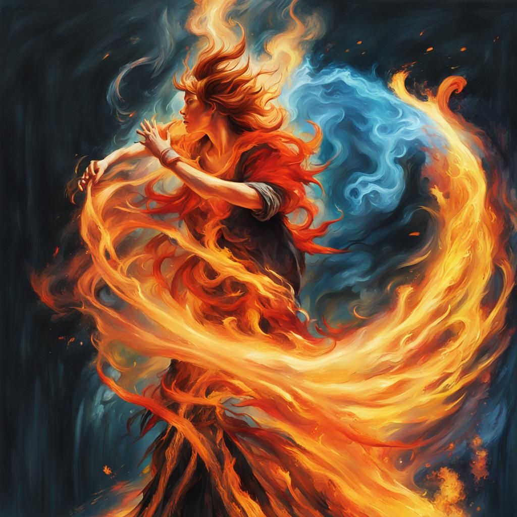 Fiery Dance in Mystical Forest: Abstract Expressionism