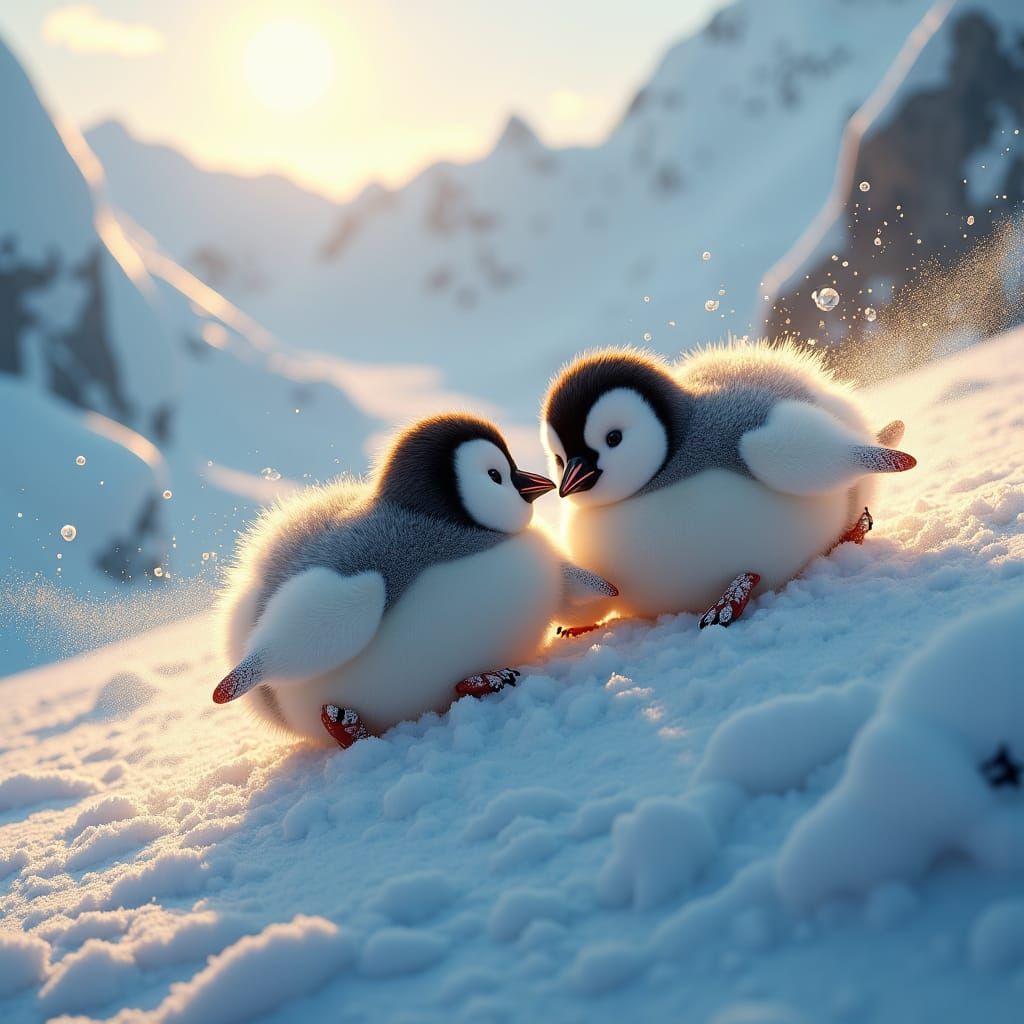 Penguin Joy: Antarctic Scene in Fantasy Style