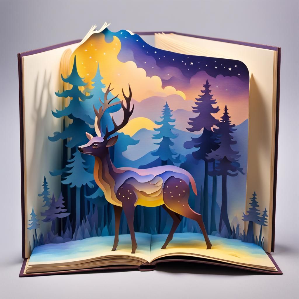 Deer Silhouette Pop-Up Book Landscape, Splash Art