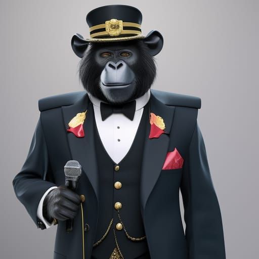 Chimpanzee Singer in Formal Wear: Digital Portrait