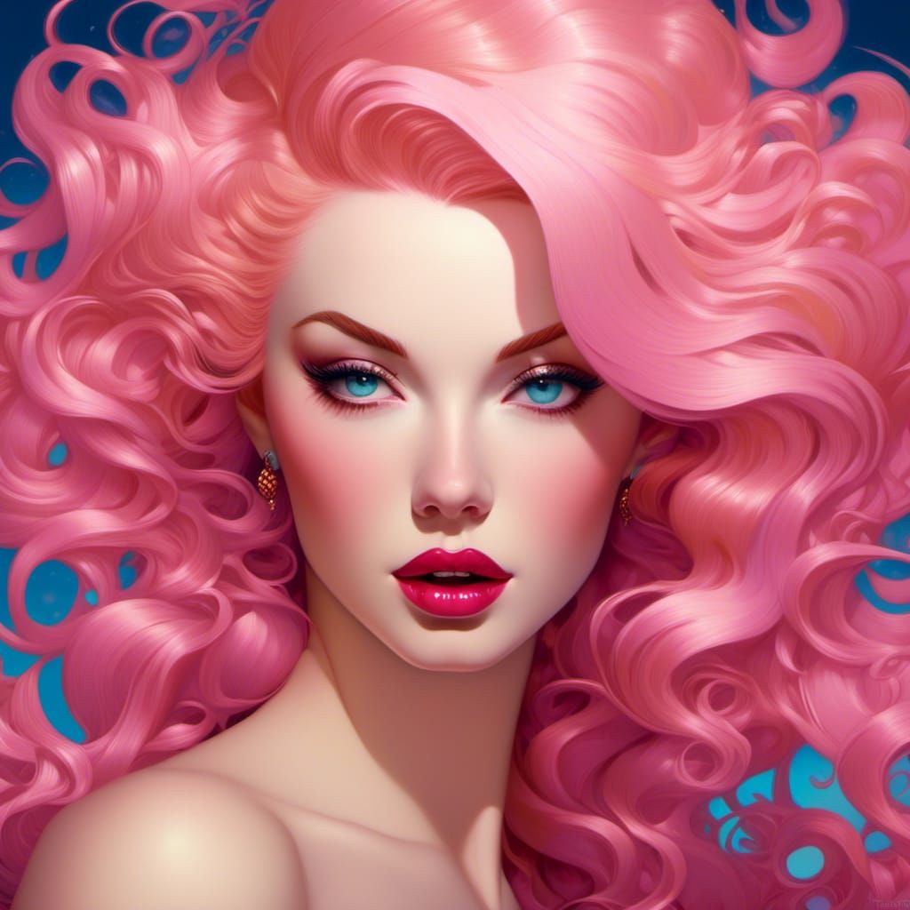 Pink-Haired Woman: Hyper-Realistic Pinup Fantasy Art