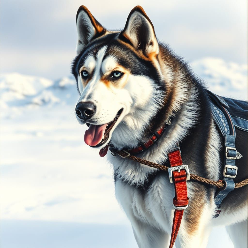 Majestic Husky Sled Dog in Impressionist Style