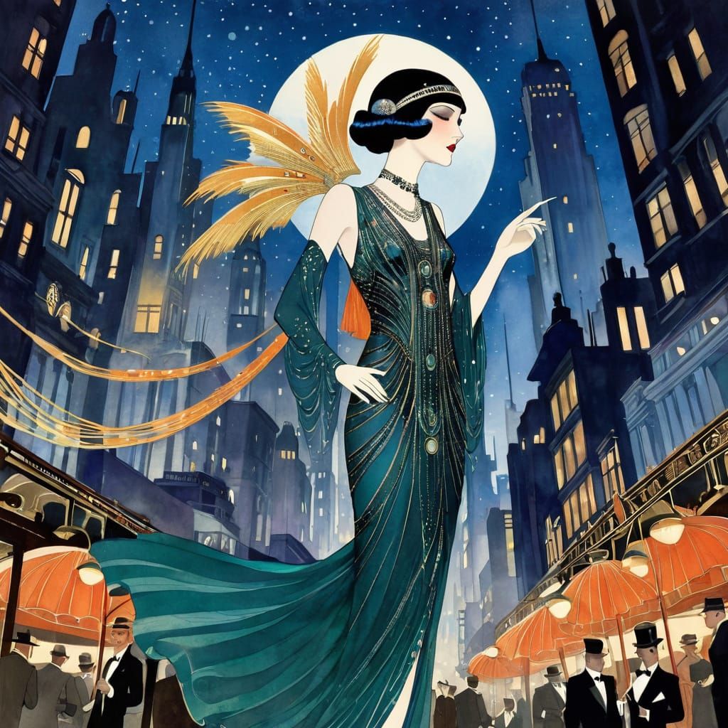 1920s NYC Speakeasy Scene in Art Deco Style