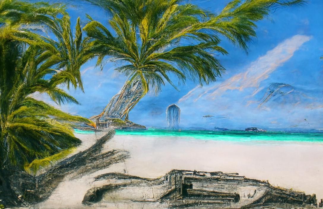 Cyberpunk Island with Palm Tree in Pastel