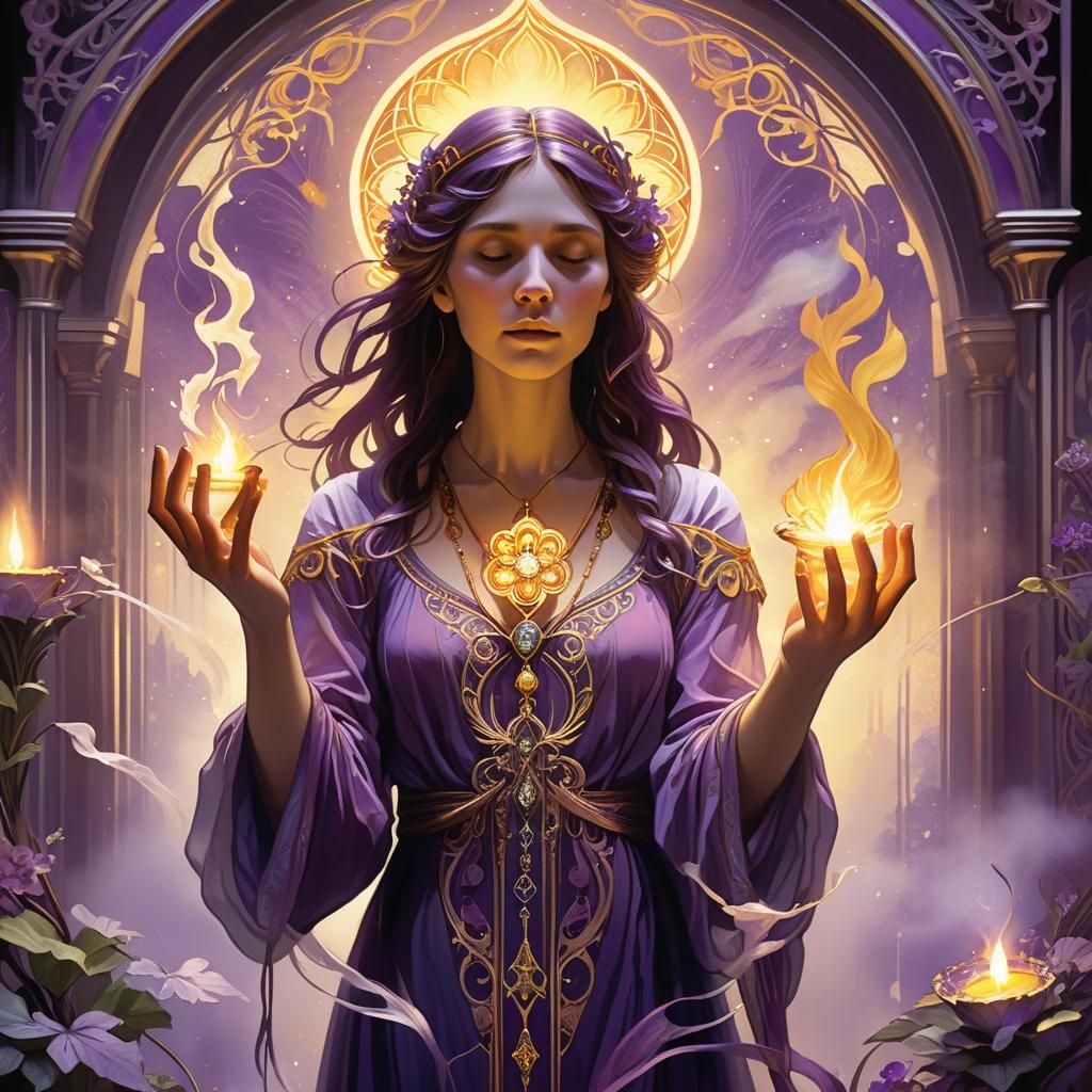 Bridget Invokes Sacred Flame: Art Nouveau Illustration