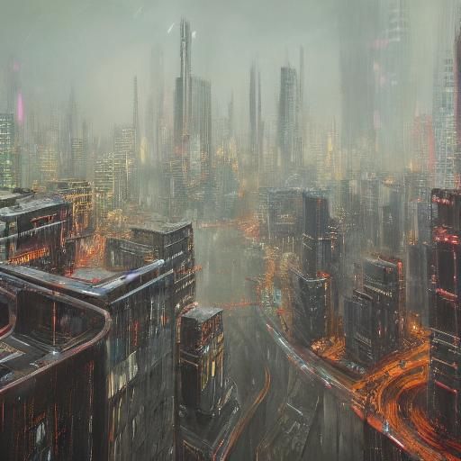 Sci-Fi Rooftop Encounter in Cyberpunk Style