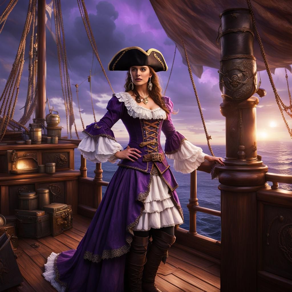 Elizabethan Pirate Captain on Deck: Dark Fantasy Art