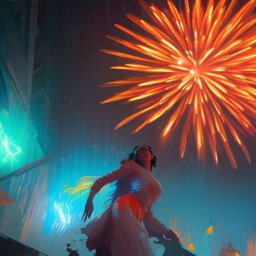 Spectacular Fireworks Display in Volumetric Lighting