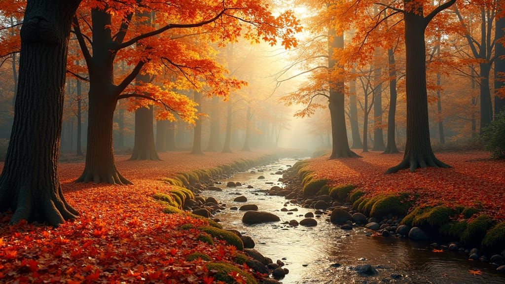 Autumn Woodland Landscape in Impressionist Style