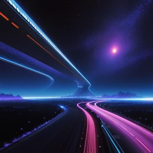 Futuristic Highway to the Moon in Neon Sci-Fi Style