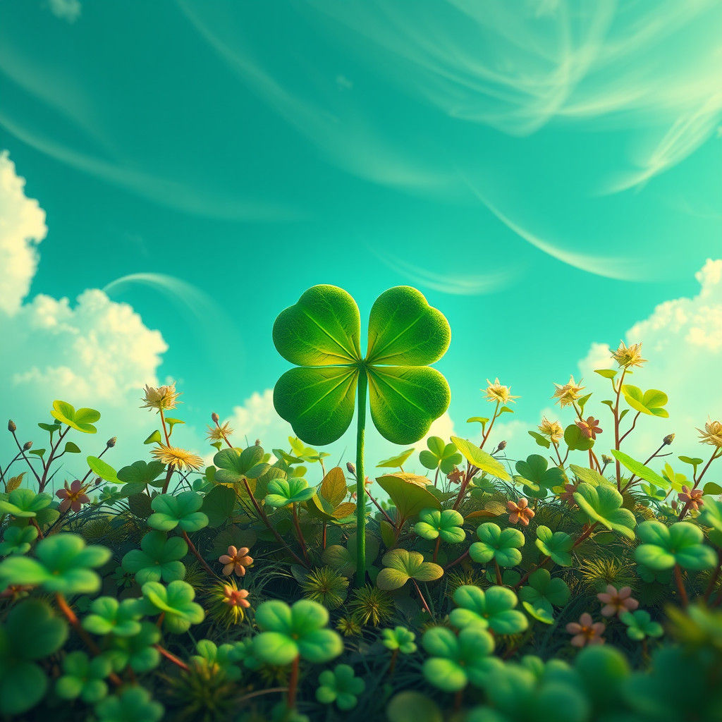 Lucky Four-Leaf Clover in a Fantastical Landscape