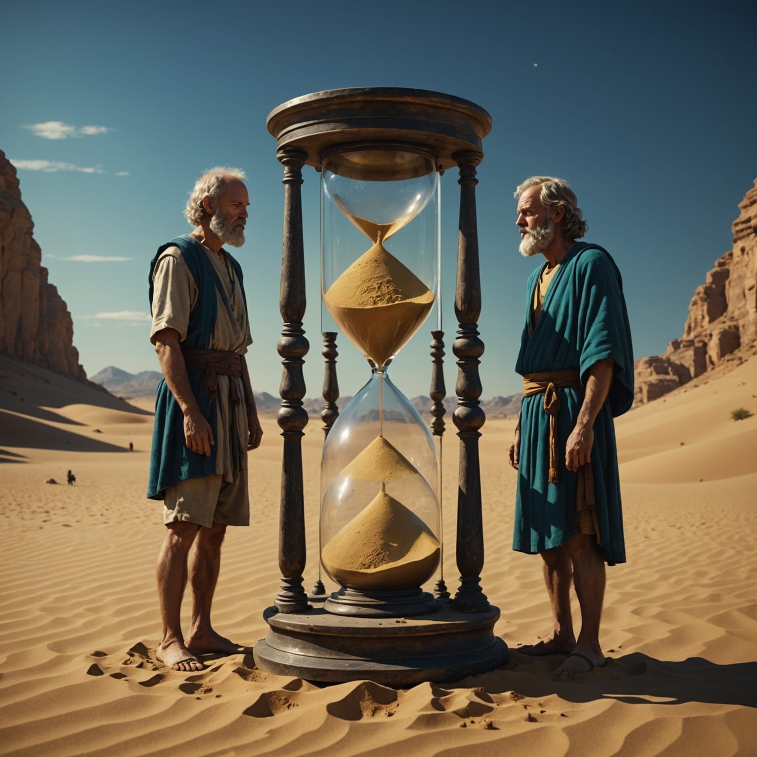 Philosophers Frozen in Time as Sand Slips Away