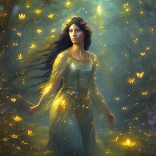 Ethereal Forest Portrait of a Running Woman