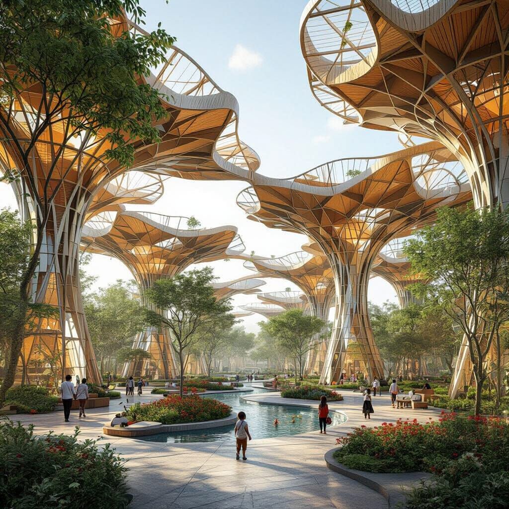Futuristic African Cityscape with Organic Canopy