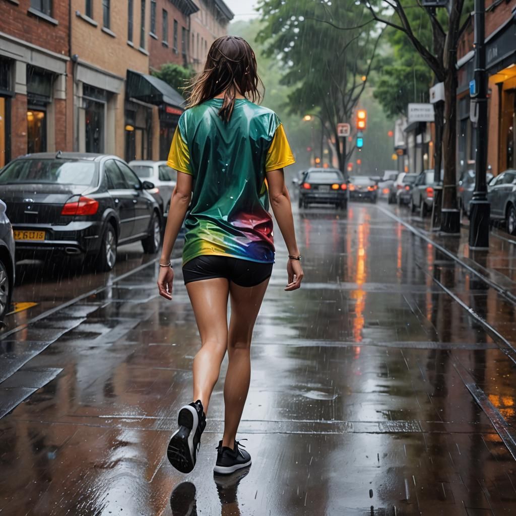 Girl in Rain: Hyper-Realistic Oil Painting