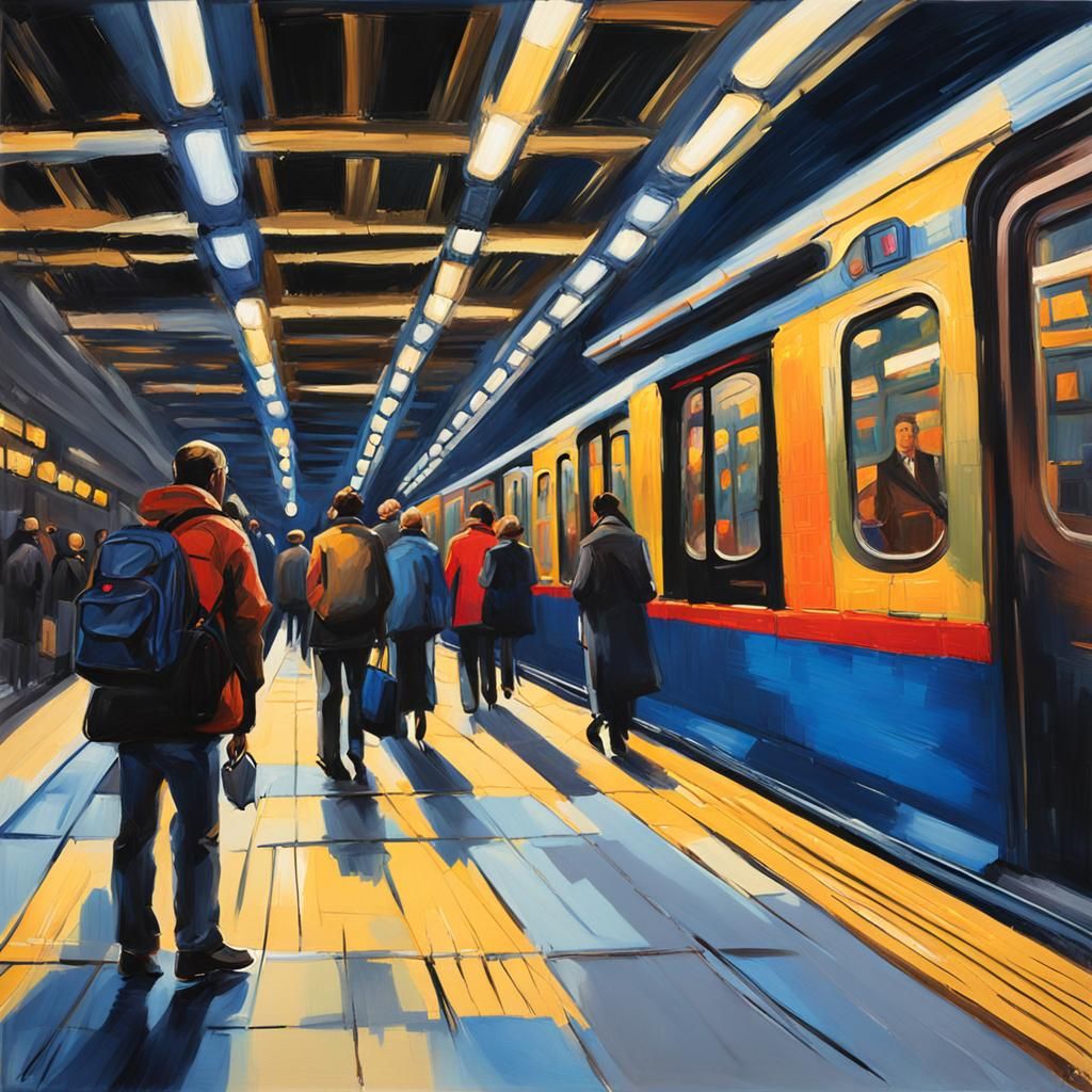 Busy City Subway Platform in Gouache Style