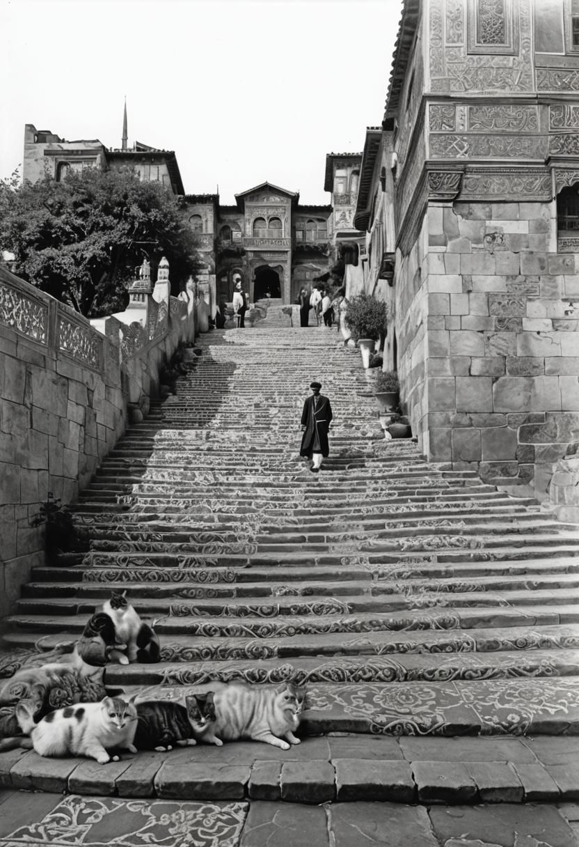 Ottoman Finery and Feline Friends in Opulent Setting