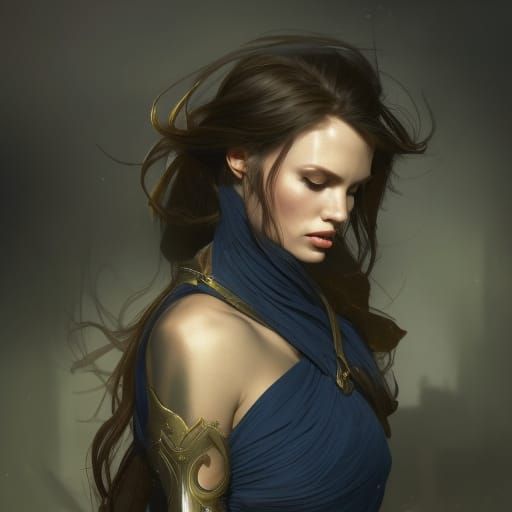 Fantasy Heroine Portrait with Sword, Hyperdetailed Art
