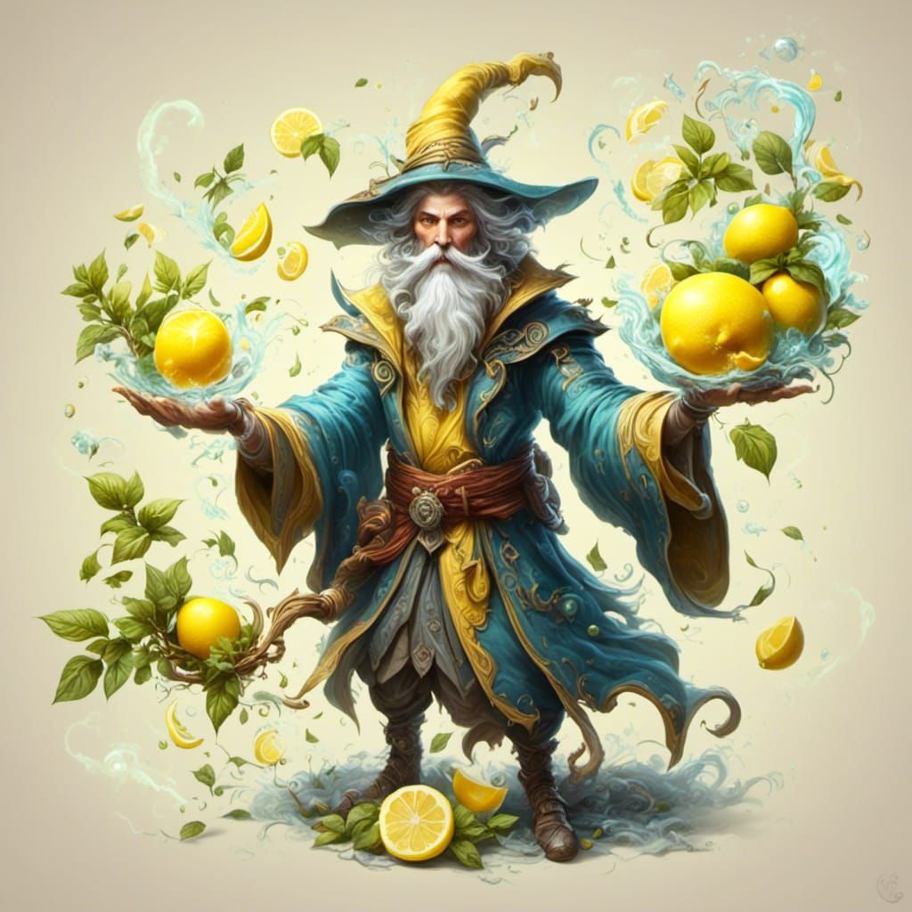 Wizard Summoning a Lemon with Ethereal Magic