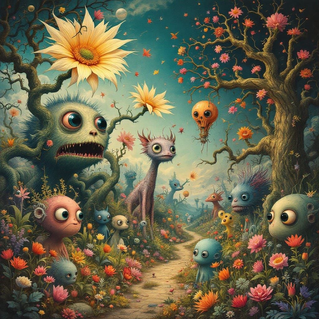 Ethereal Grotesques in Vibrant Dreamscapes