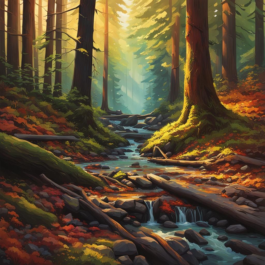 Hyperrealistic Vancouver Woods in Splash Art Style