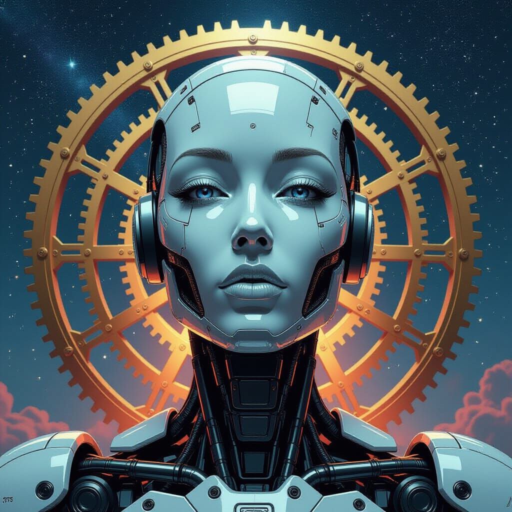 Futuristic Robot with Digital Speech & Cosmic Gears