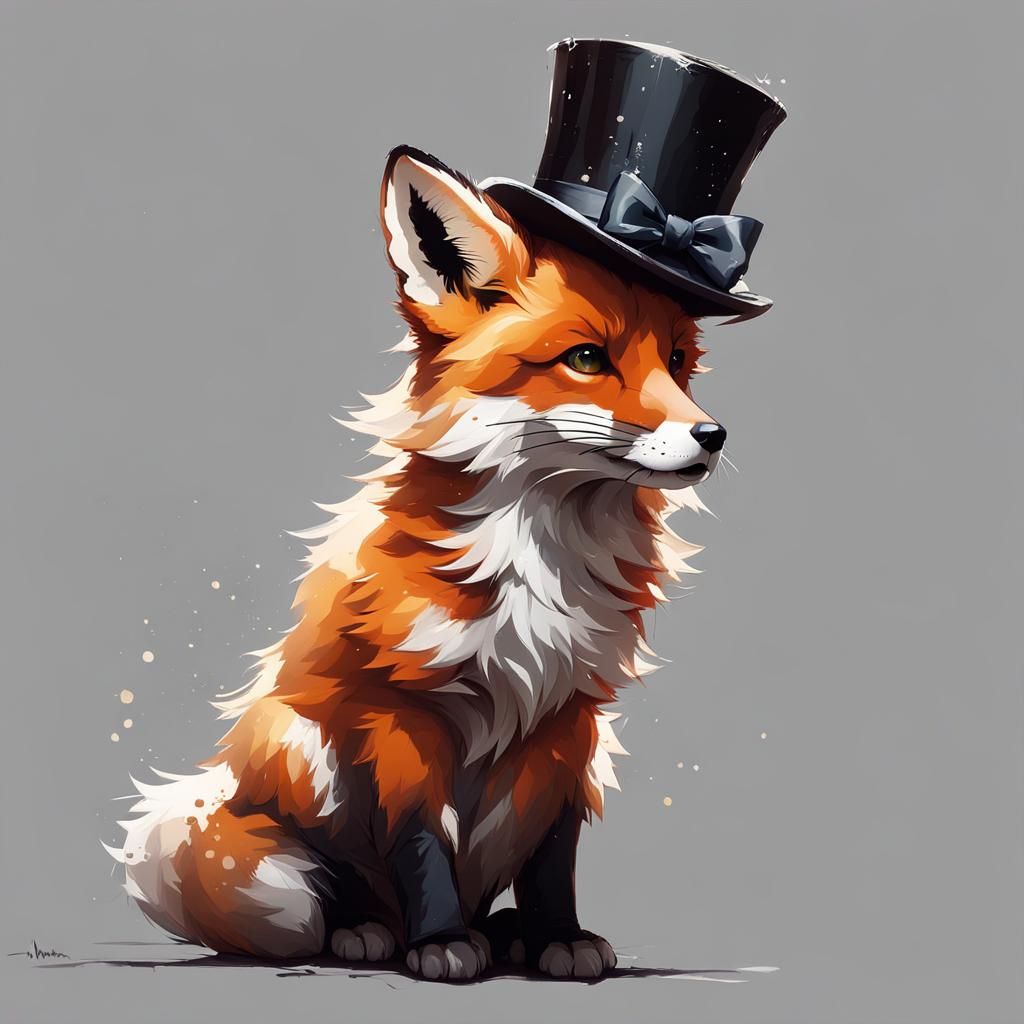 Fox Pup in Top Hat: Digital Art Style
