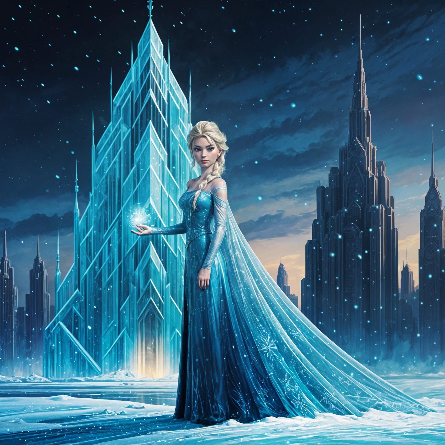 Ice Superhero Elsa in Comic Book Art Style