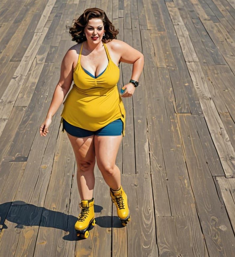 BBW Brunette in Bikini on Boardwalk: Pop Art Digital Illustr...