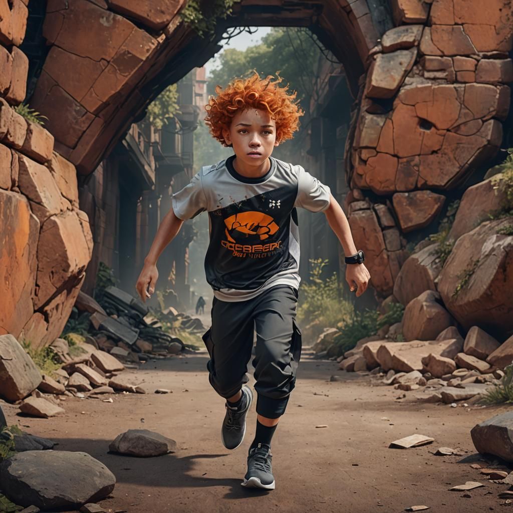 Boy with Orange Hair in Detailed Matte Painting