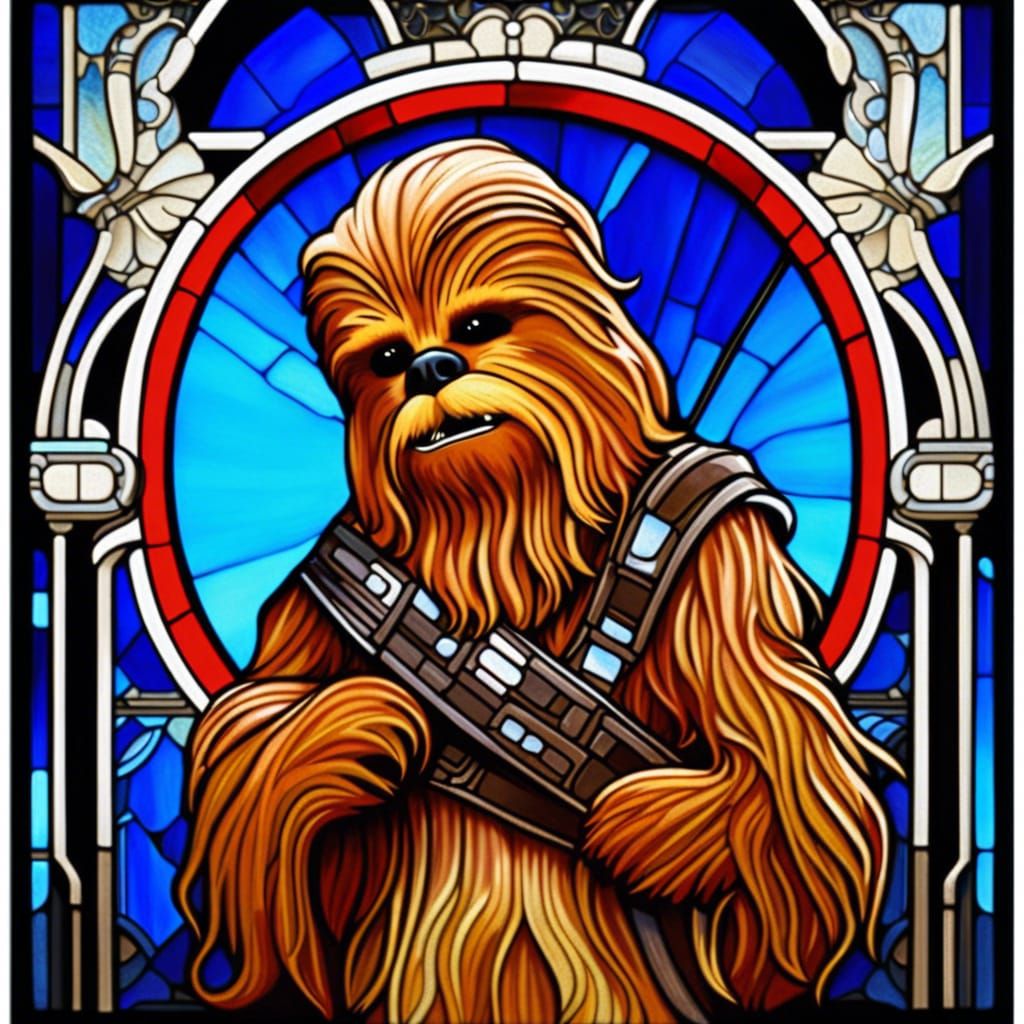 Stained Glass Chewbacca in Art Nouveau Style