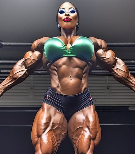 Female Bodybuilder Flexing Biceps and Ripped Abs
