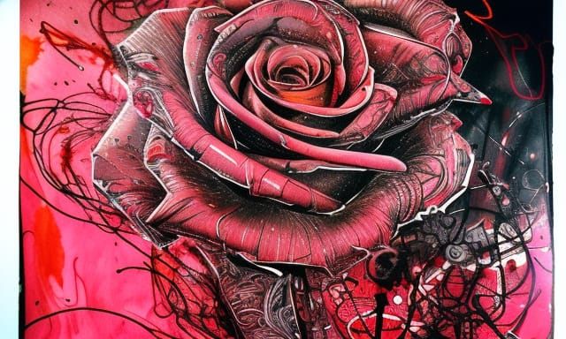 Red Rose Ink Explosion in Neon Colors