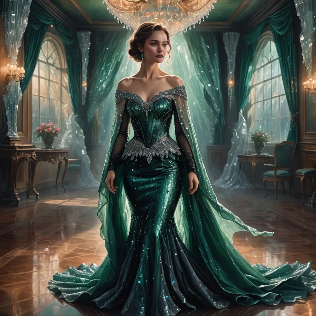Woman in Crystal Mermaid Dress Digital Painting