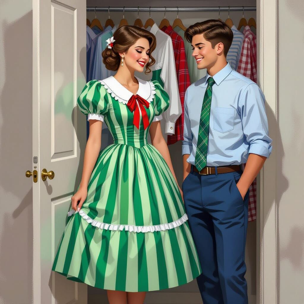 Couple's Wardrobe Scene: Ethan and Green Dress