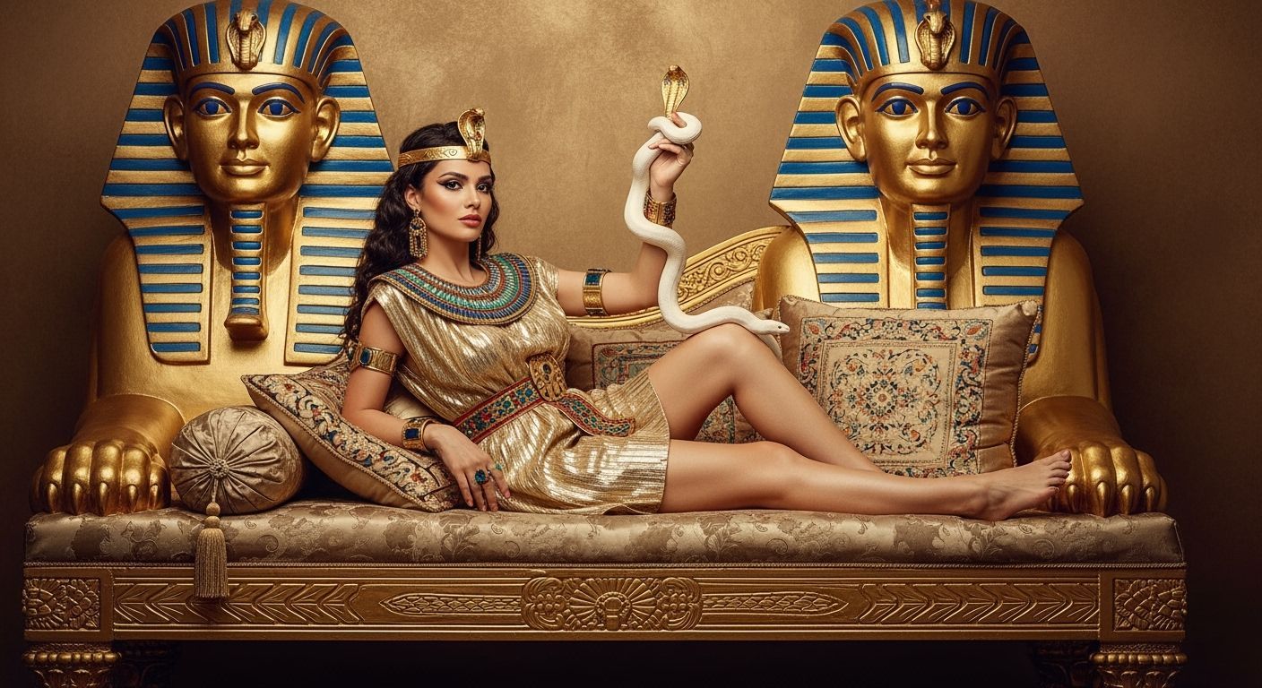 Egyptian Queen Lounging on Golden Chaise Longue