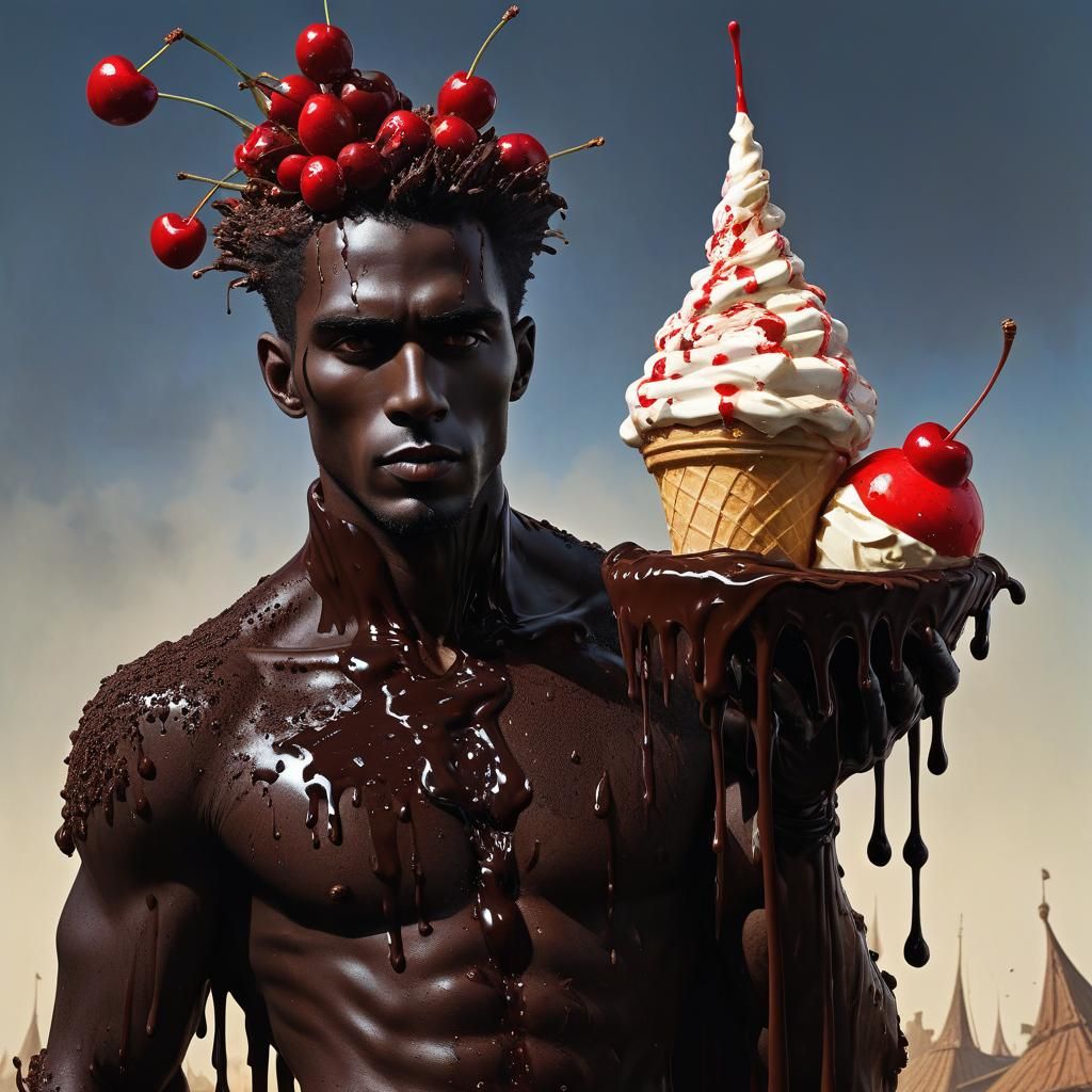 Chocolate Covered Ice Cream Cone Ink Splatter Art