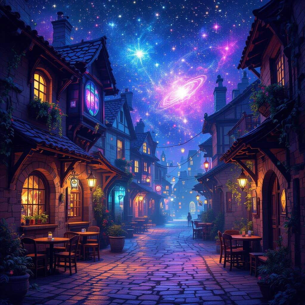 Dimly Lit Alleys with Vibrant Cosmic Energies