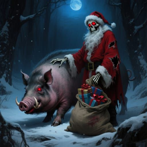 Death as Santa in Dark Fantasy Forest