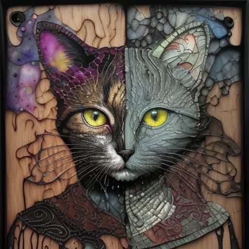 Monochromatic Claymation Cat with Dripping Ink