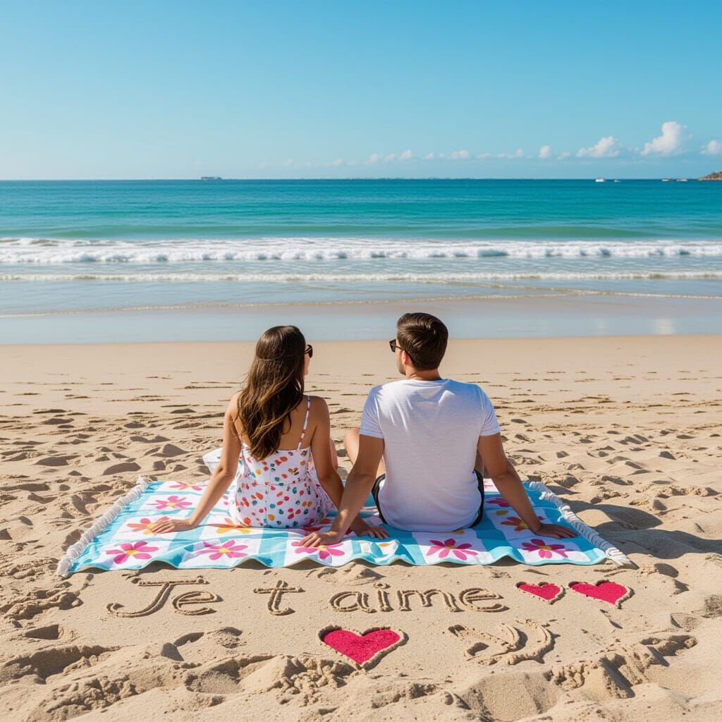 Romantic Couple at Beach in Vibrant Oil Painting