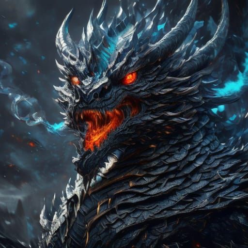 Fearsome Dragon Face with Glowing Eyes