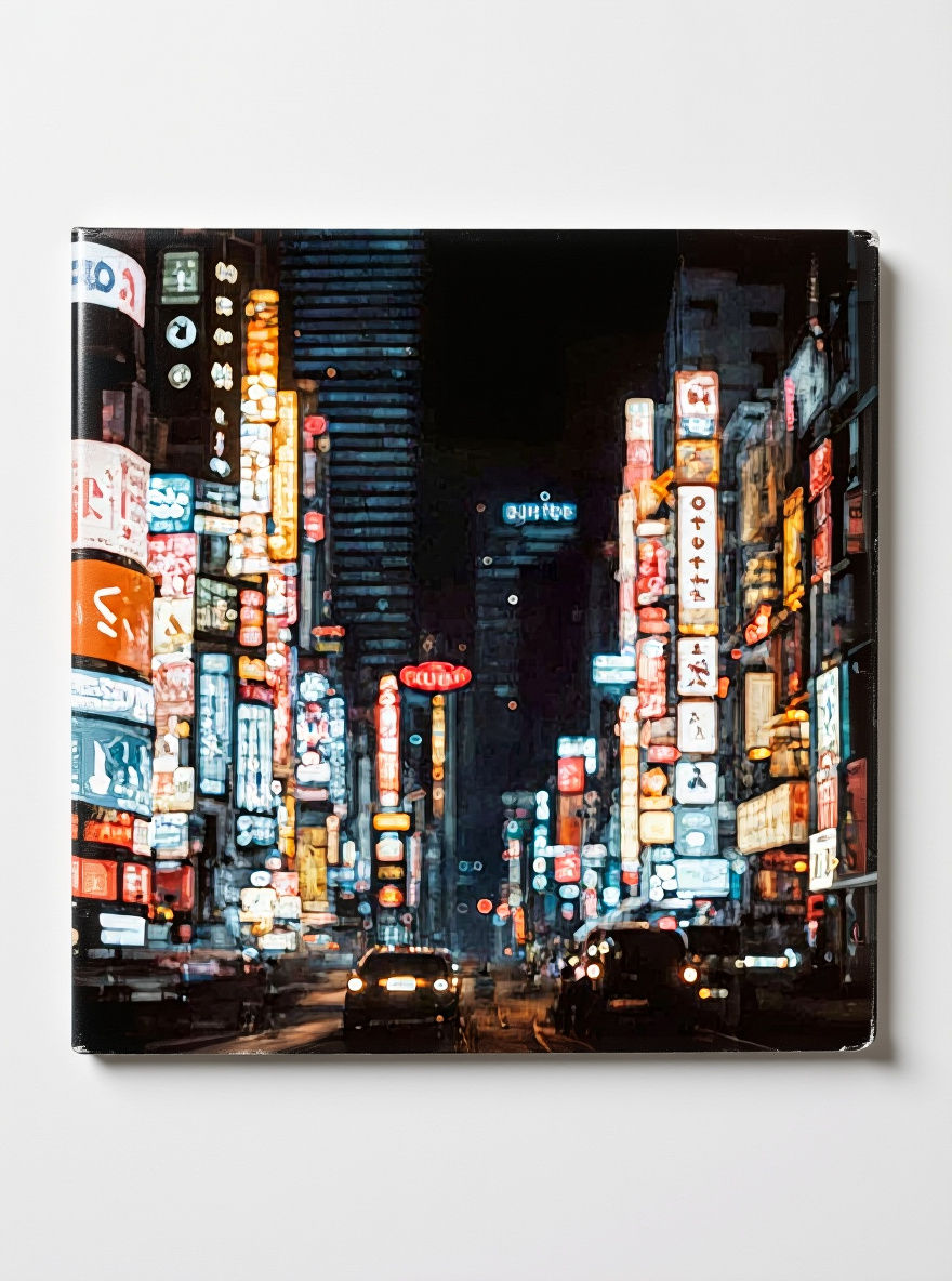 Tokyo Night Street Scene with Vaporwave Neon Signs