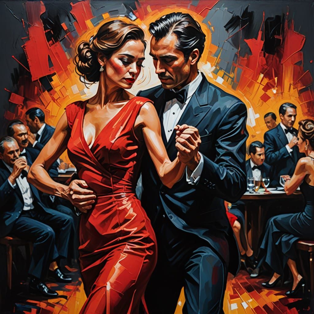 Passionate Tango Dance in Vibrant Oil Painting