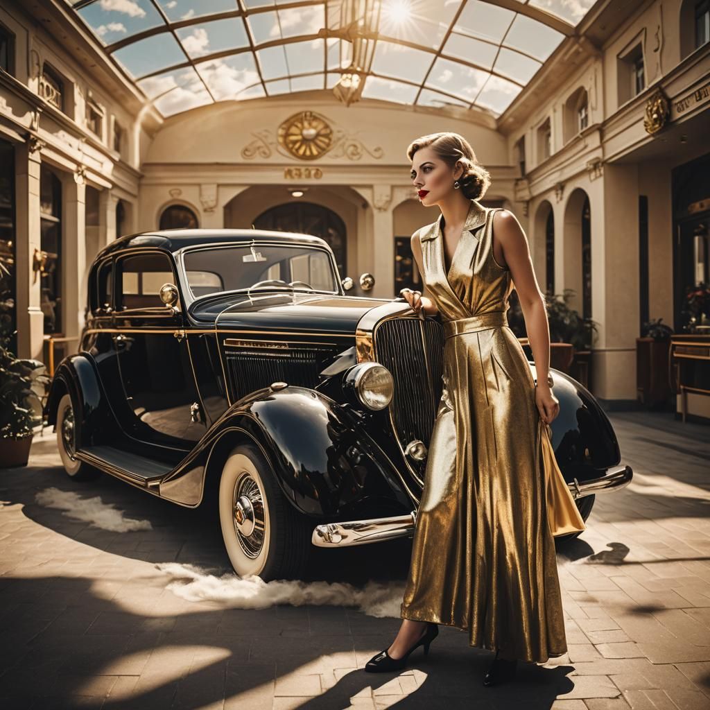 Art Deco 1935 Car in Black and Gold