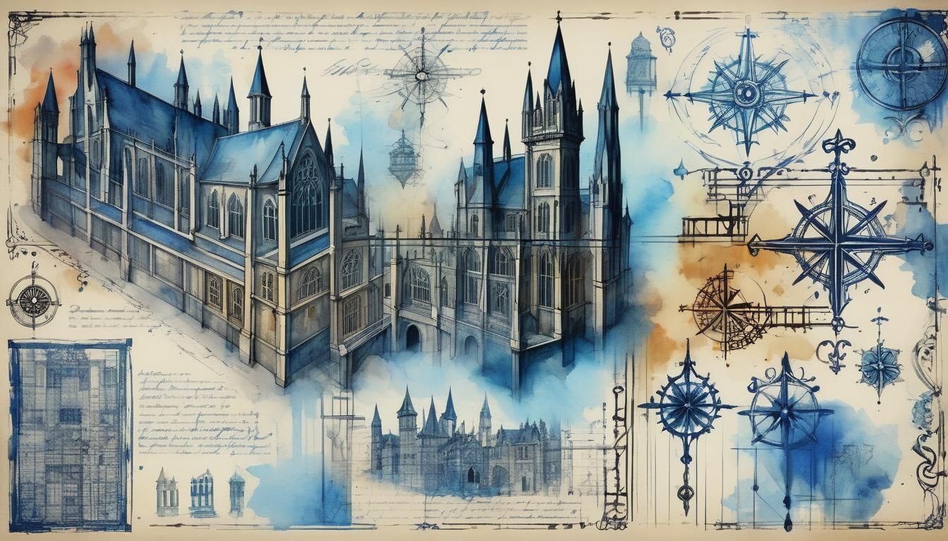 Vintage Blueprint in Gothic Watercolor Style