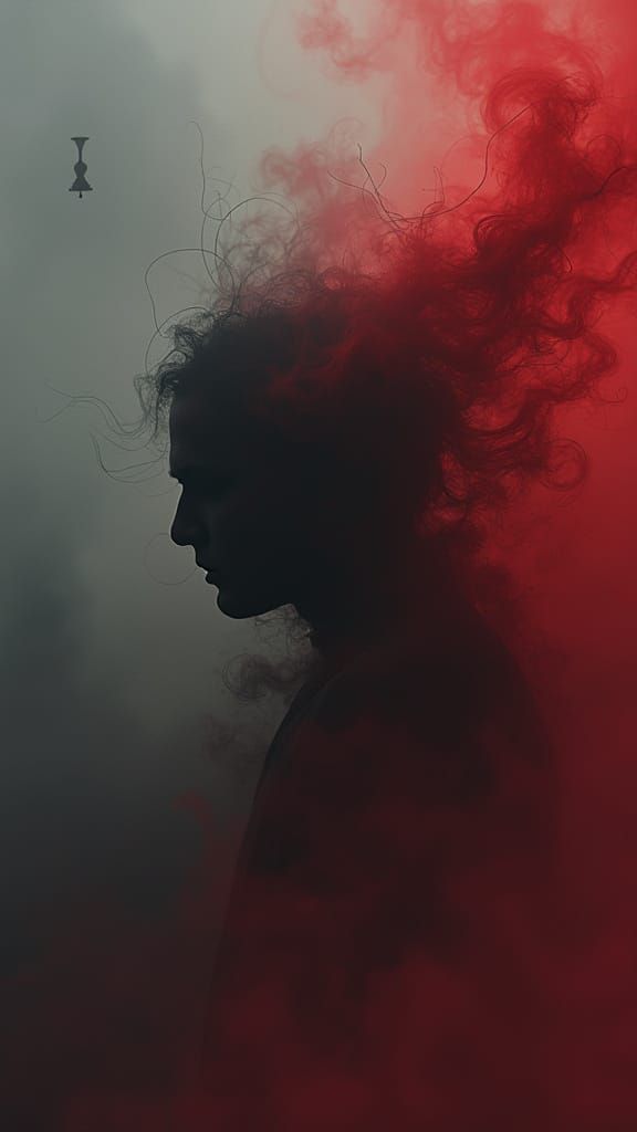 Dark Surreal Landscape in Crimson and Gray