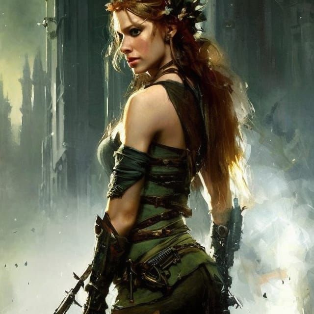 Elven Lady with Antlers in High Fantasy Style