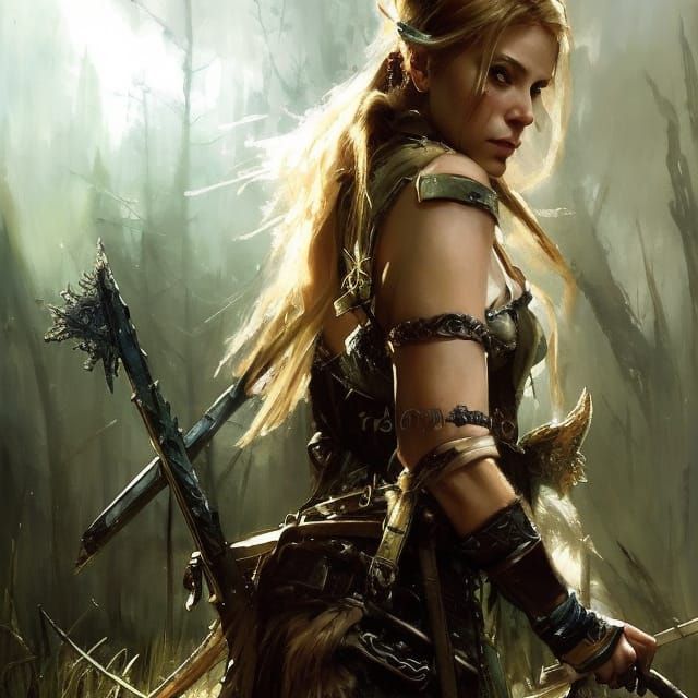 Fantasy Elf Portrait with Antlers and Fang Necklace