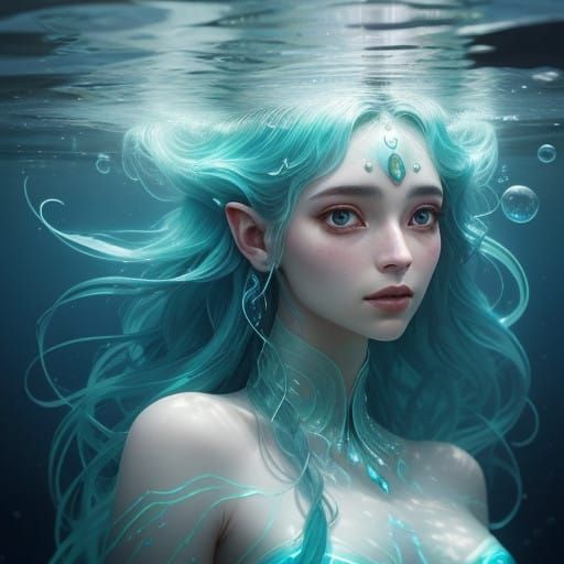 Ethereal Water Nymph in Dreamy Underwater Scene